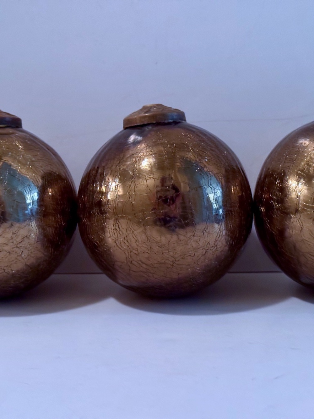 Round 4 inch Gold Crackle Kugel-Style Decorative Brass Top Ball - Set of Three